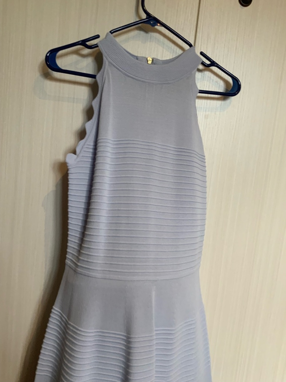 Eliza J Light Gray Ribbed Halter Fit-and-Flare Dress